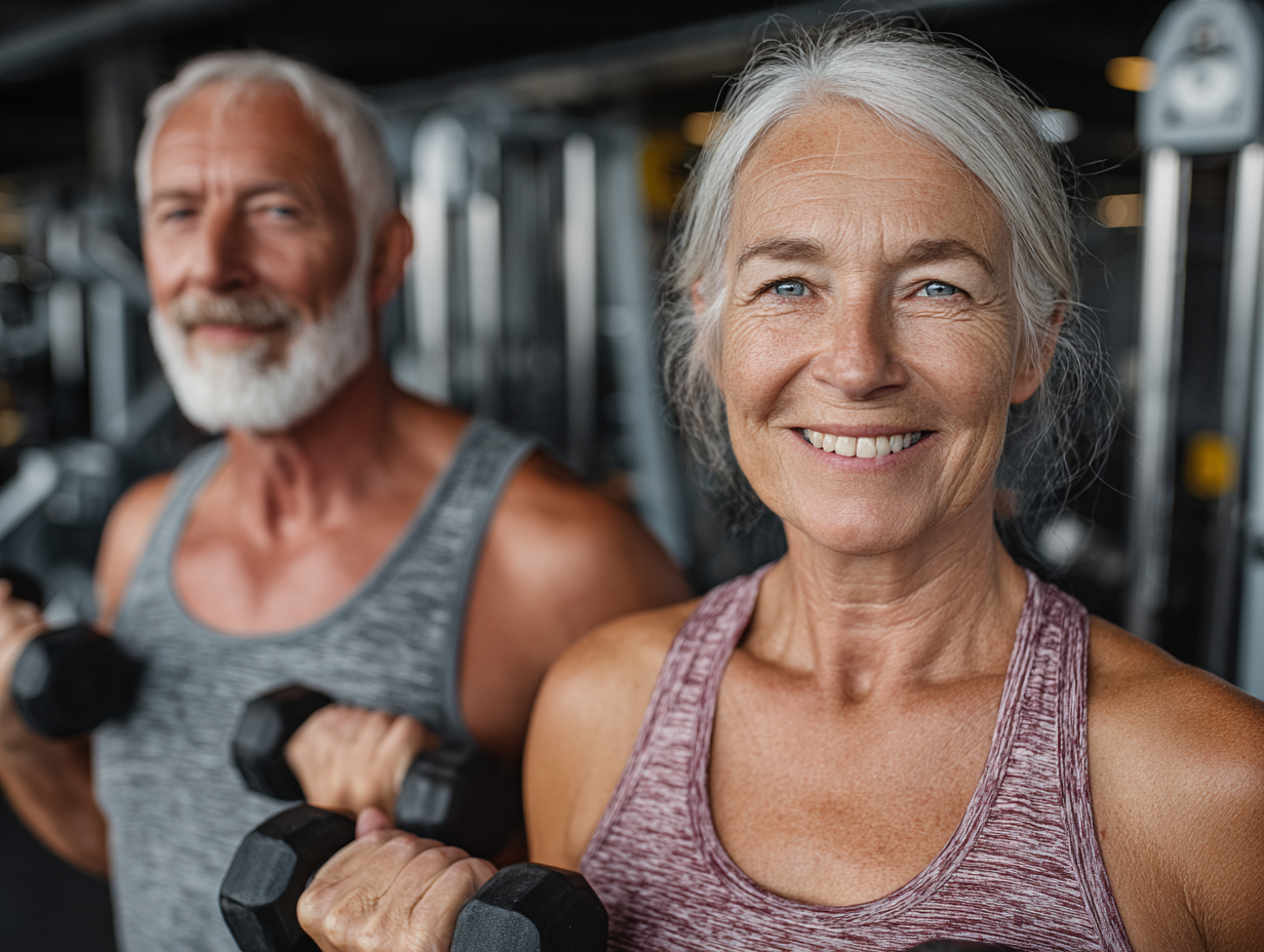 Skupina seniorov cvičí jógu v svetlej miestnosti