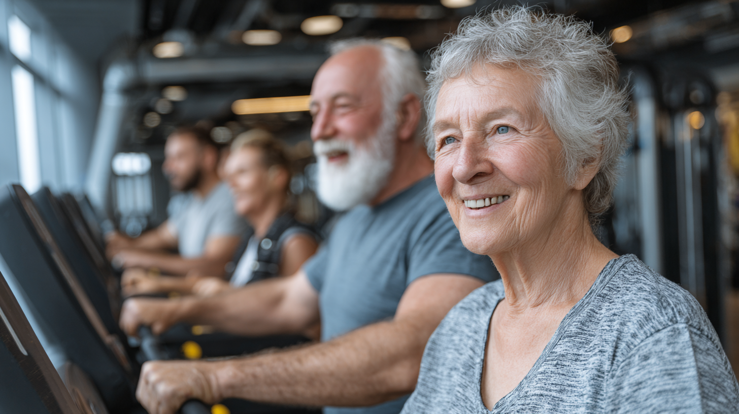 Spokojná staršia žena v športovom oblečení s úsmevom